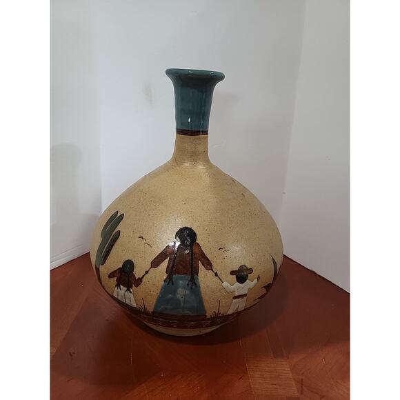 Vintage Vase Tonala Sandstone Mexican Folk Art 11"x8" Pottery Signed - Picture 2 of 10